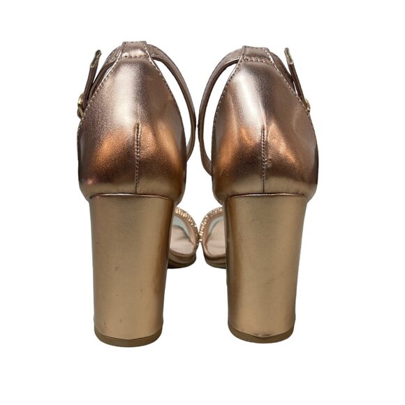 Top Moda Women's RoseGold Open Toe Chunky High Heels (3.5in) Sz 6.5 - Picture 6 of 9